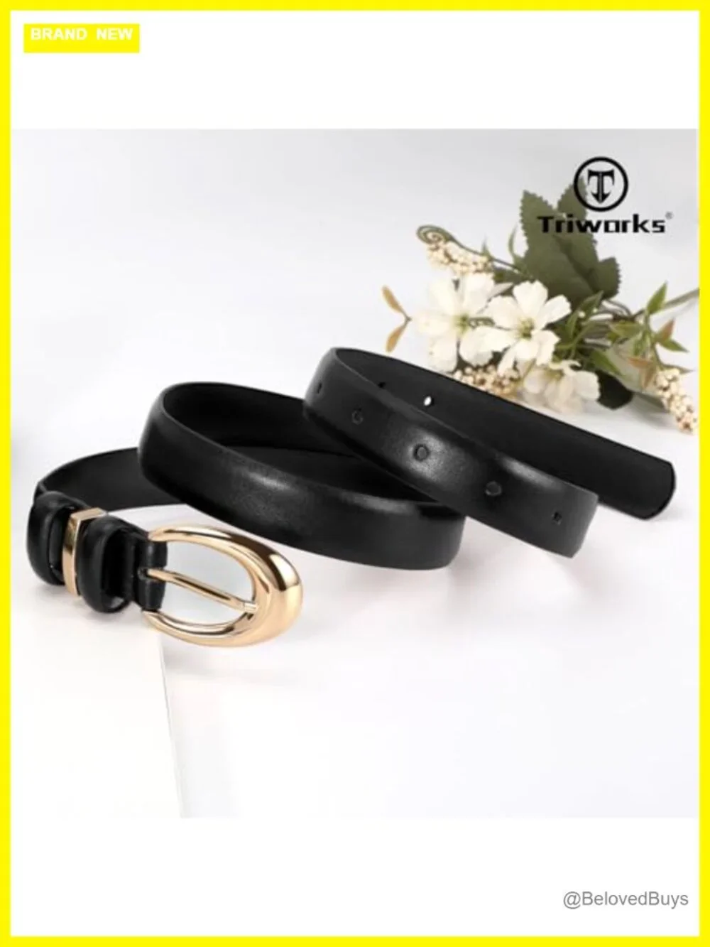 Women's Faux Leather Belt with Gold Buckle for Jeans, Pants & Dresses